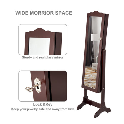 Mirrored Jewelry Cabinet Storage With Drawer And Led Lights , Coffee Jewelry Armoires at Gallery Canada