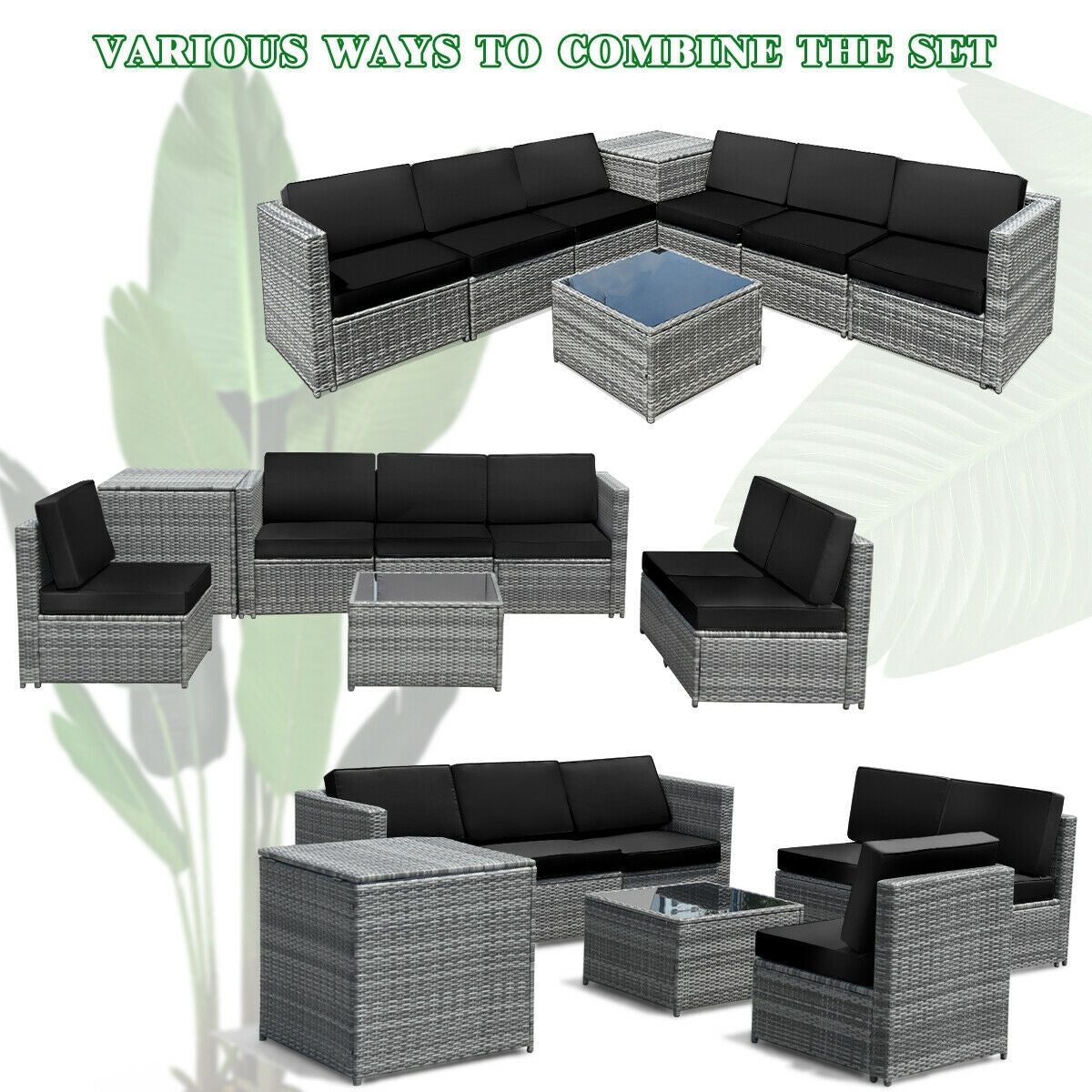 8 Piece Wicker Rattan Dining Set, With Storage Table, Black Outdoor Sectionals at Gallery Canada