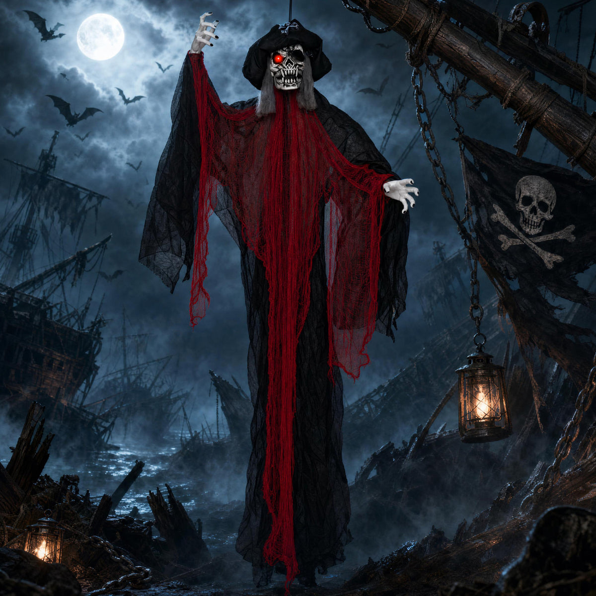 9.4 Ft Animated Hanging Undead Pirate Halloween Decoration