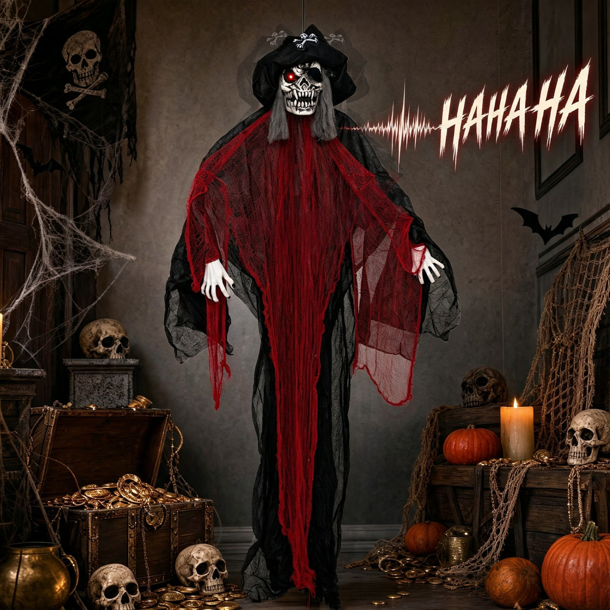 9.4 Ft Animated Hanging Undead Pirate Halloween Decoration