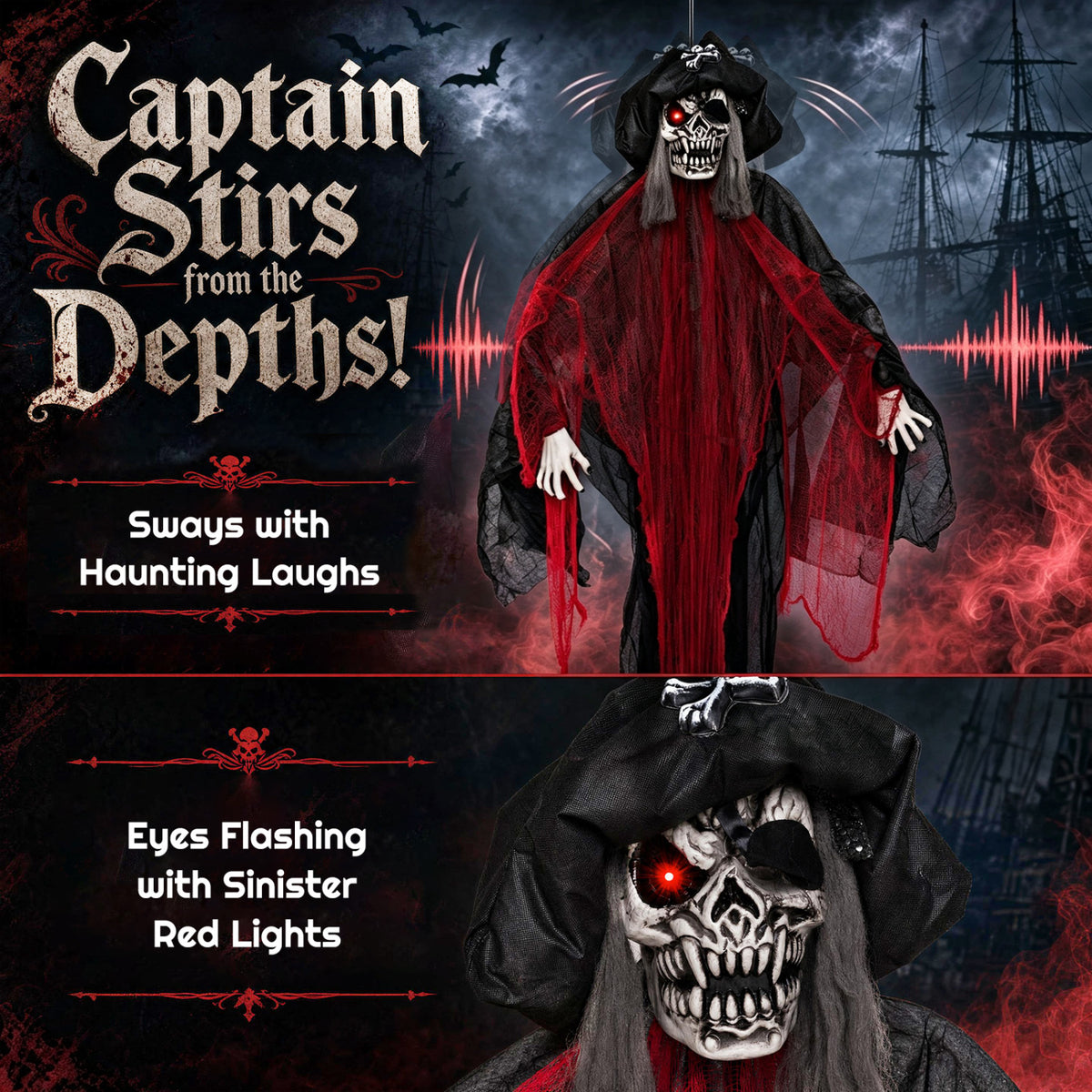 9.4 Ft Animated Hanging Undead Pirate Halloween Decoration