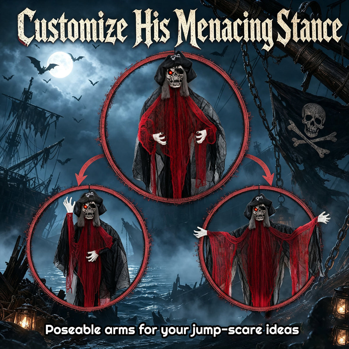 9.4 Ft Animated Hanging Undead Pirate Halloween Decoration