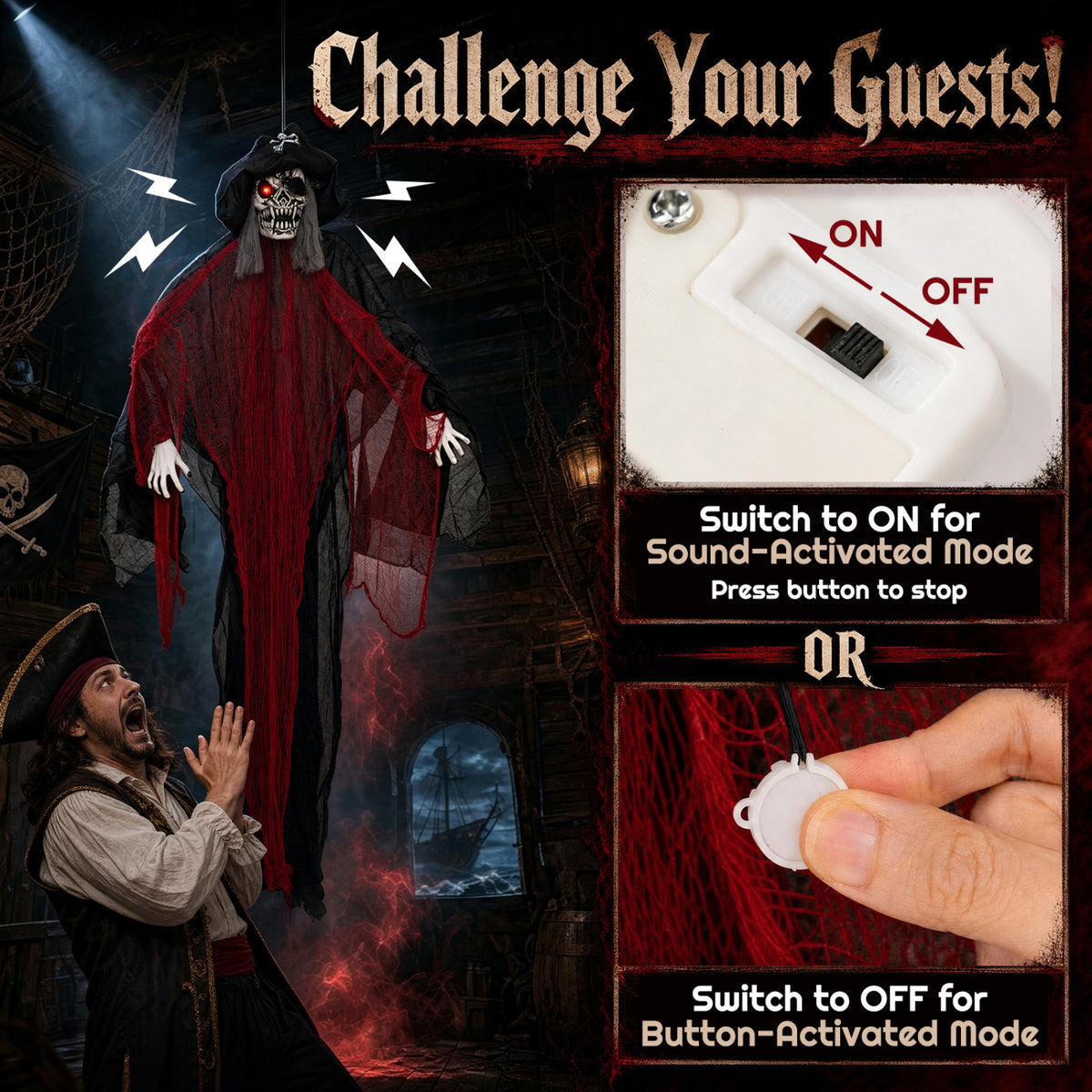 9.4 Ft Animated Hanging Undead Pirate Halloween Decoration