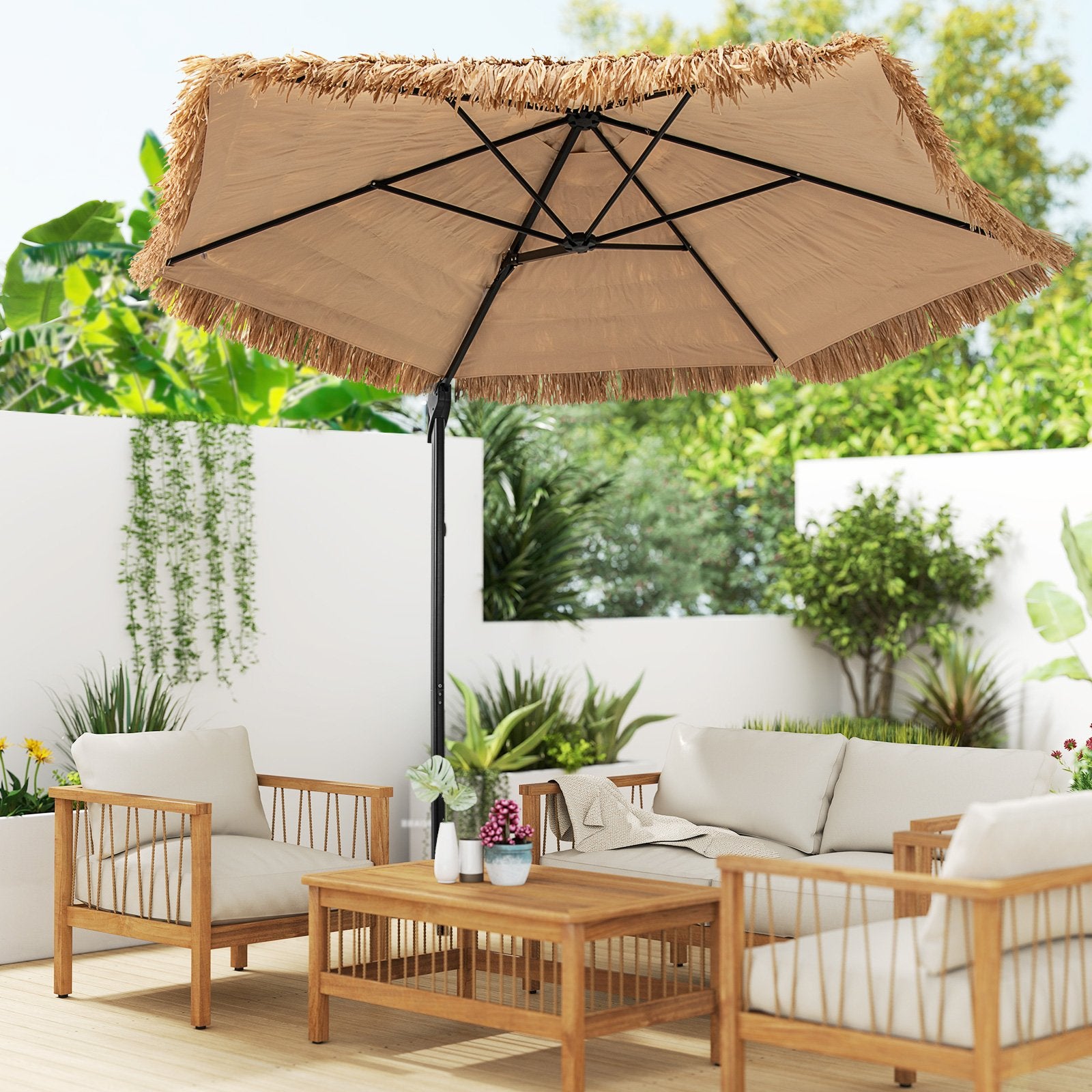 9.5 FT Cantilever Tiki Patio Umbrella Hawaiian Style Offset Hanging Umbrella, Natural Outdoor Umbrellas at Gallery Canada