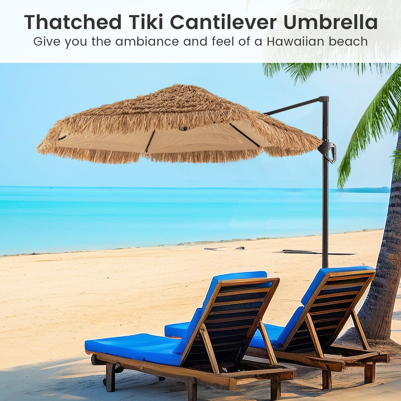 9.5 FT Cantilever Tiki Patio Umbrella Hawaiian Style Offset Hanging Umbrella, Natural Outdoor Umbrellas at Gallery Canada