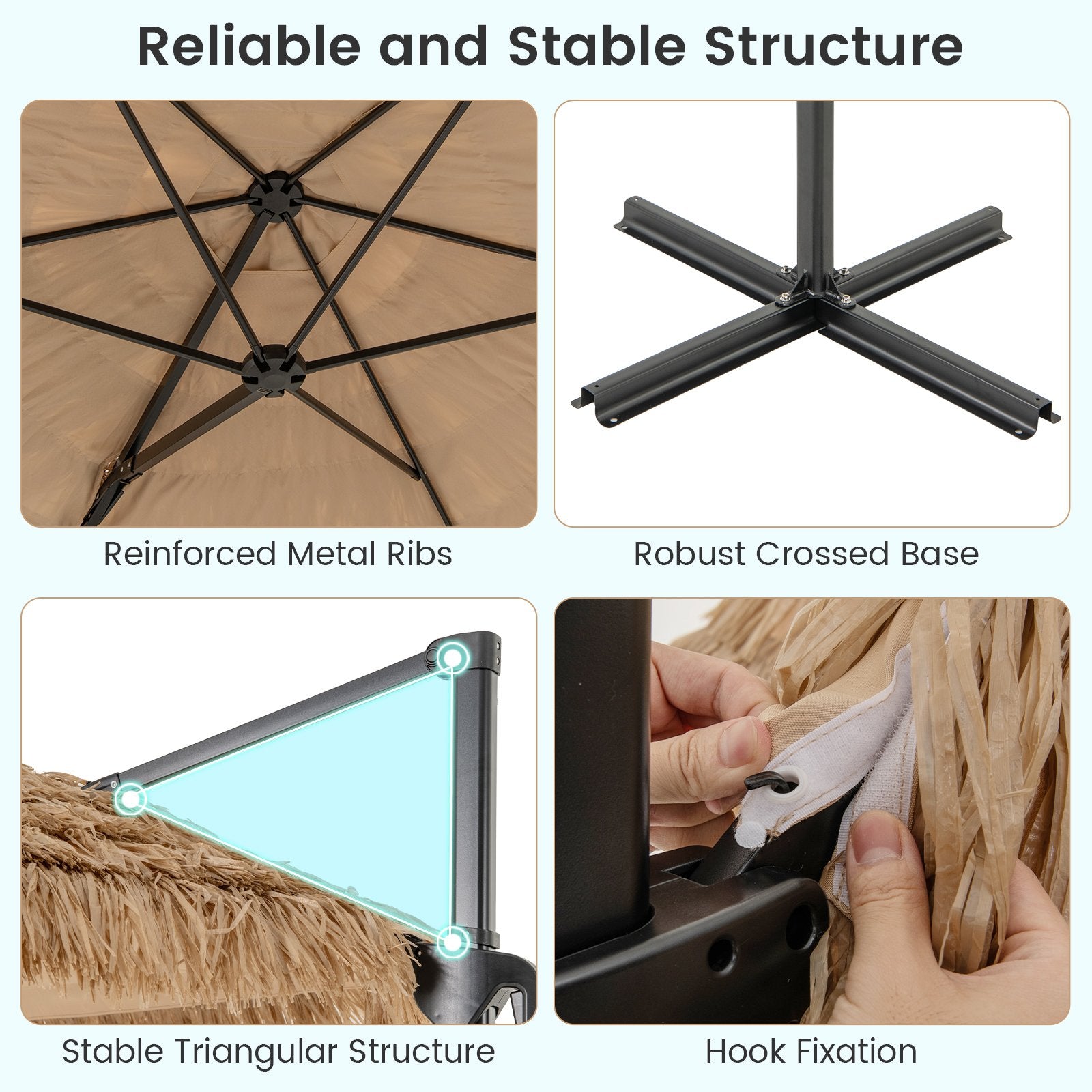 9.5 FT Cantilever Tiki Patio Umbrella Hawaiian Style Offset Hanging Umbrella, Natural Outdoor Umbrellas at Gallery Canada