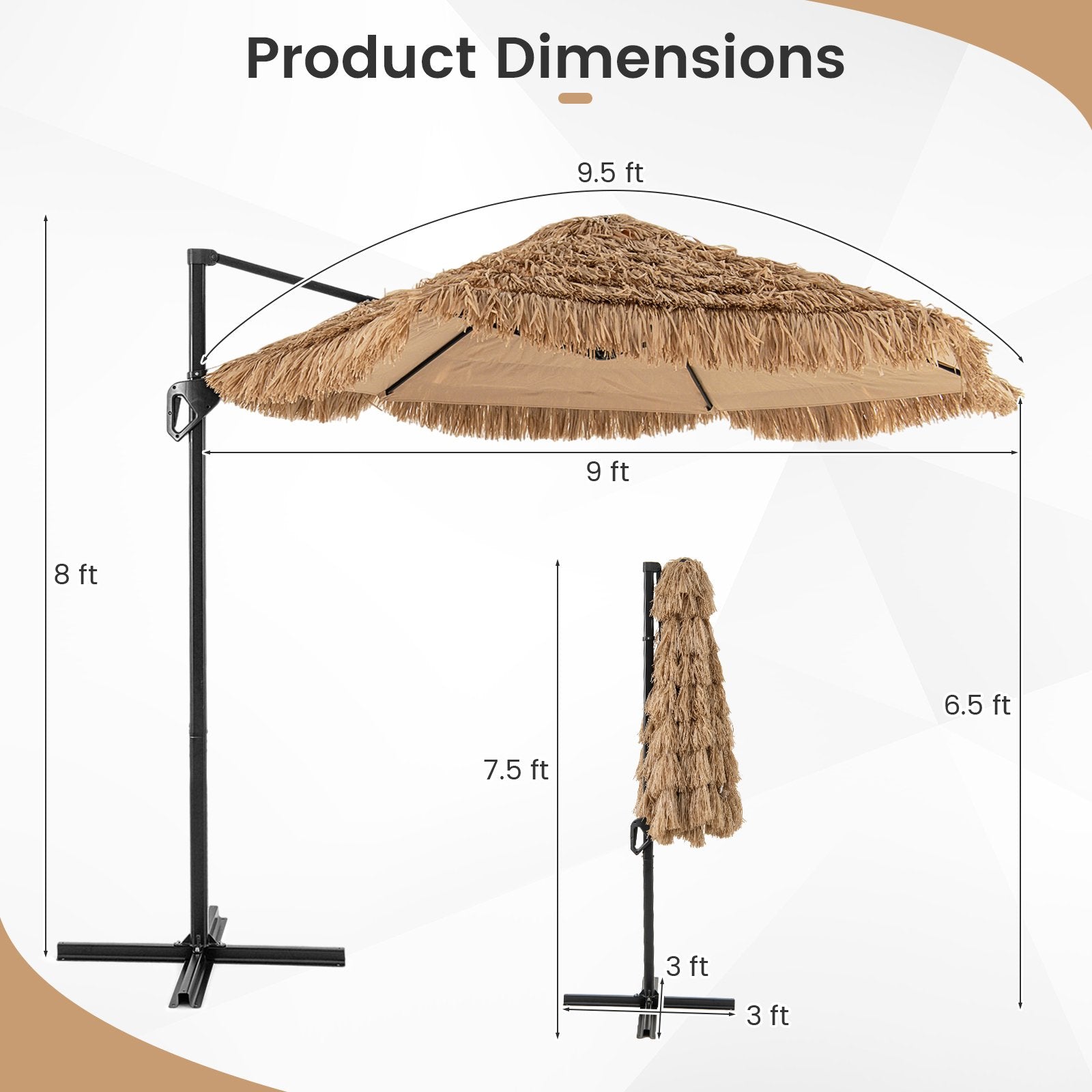 9.5 FT Cantilever Tiki Patio Umbrella Hawaiian Style Offset Hanging Umbrella, Natural Outdoor Umbrellas at Gallery Canada