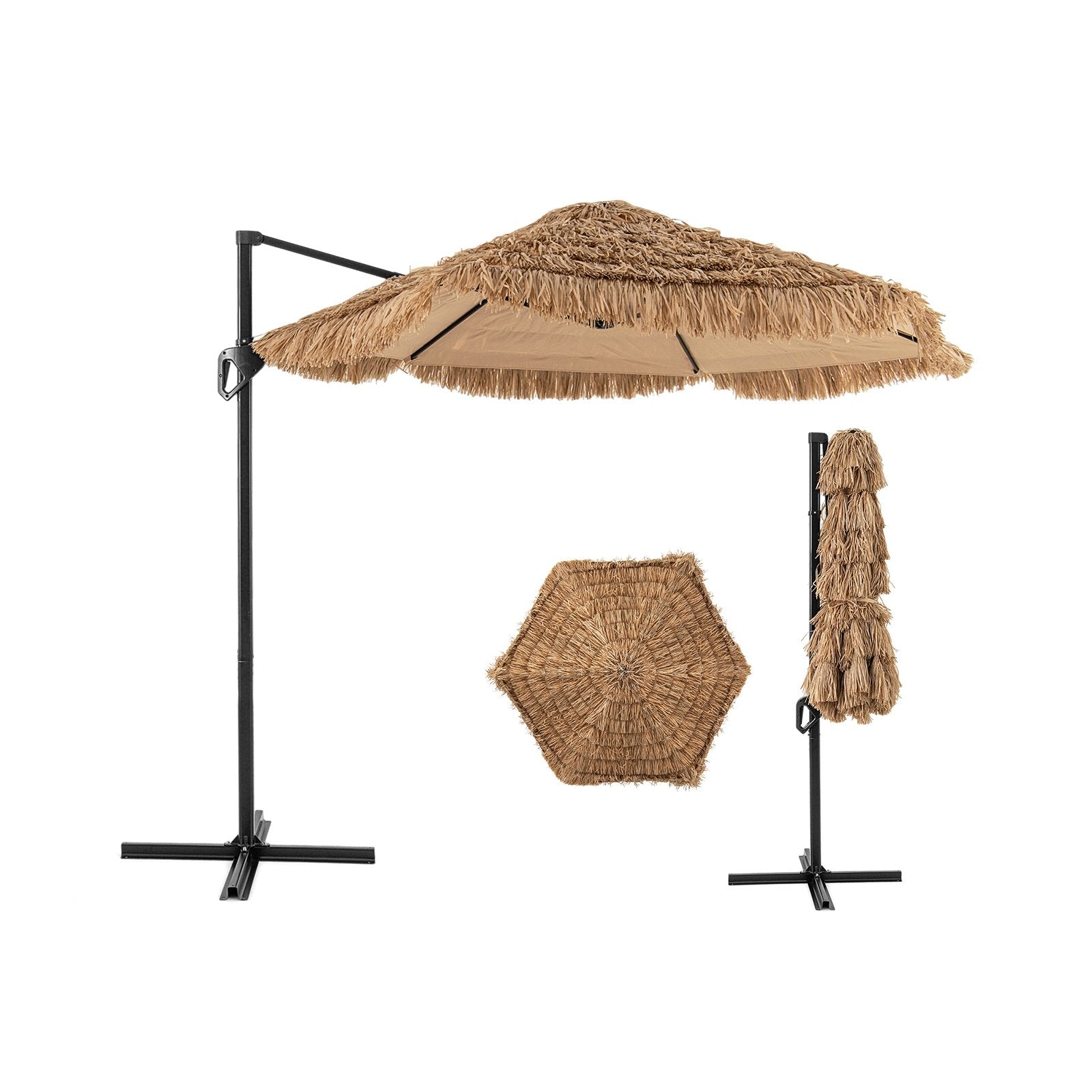 9.5 FT Cantilever Tiki Patio Umbrella Hawaiian Style Offset Hanging Umbrella, Natural Outdoor Umbrellas Natural at Gallery Canada