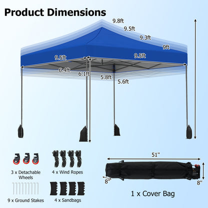 9.5 x 9.5 Feet Pop Up Canopy Tent, Adjustable Height, Blue Canopies at Gallery Canada