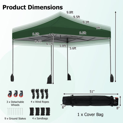 9.5 x 9.5 Feet Pop Up Canopy Tent, Adjustable Height, Green Canopies at Gallery Canada