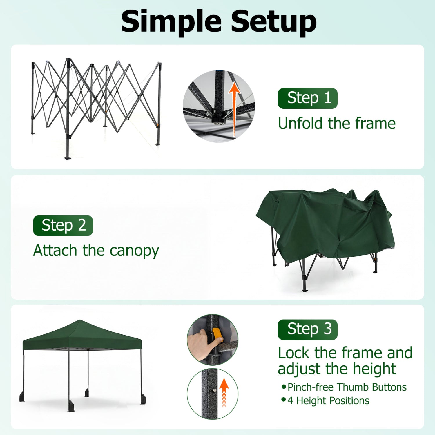 9.5 x 9.5 Feet Pop Up Canopy Tent, Adjustable Height, Green Canopies at Gallery Canada