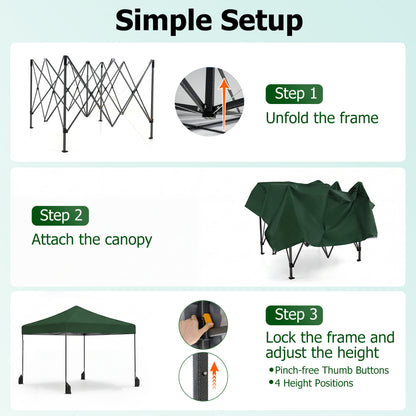 9.5 x 9.5 Feet Pop Up Canopy Tent, Adjustable Height, Green Canopies at Gallery Canada