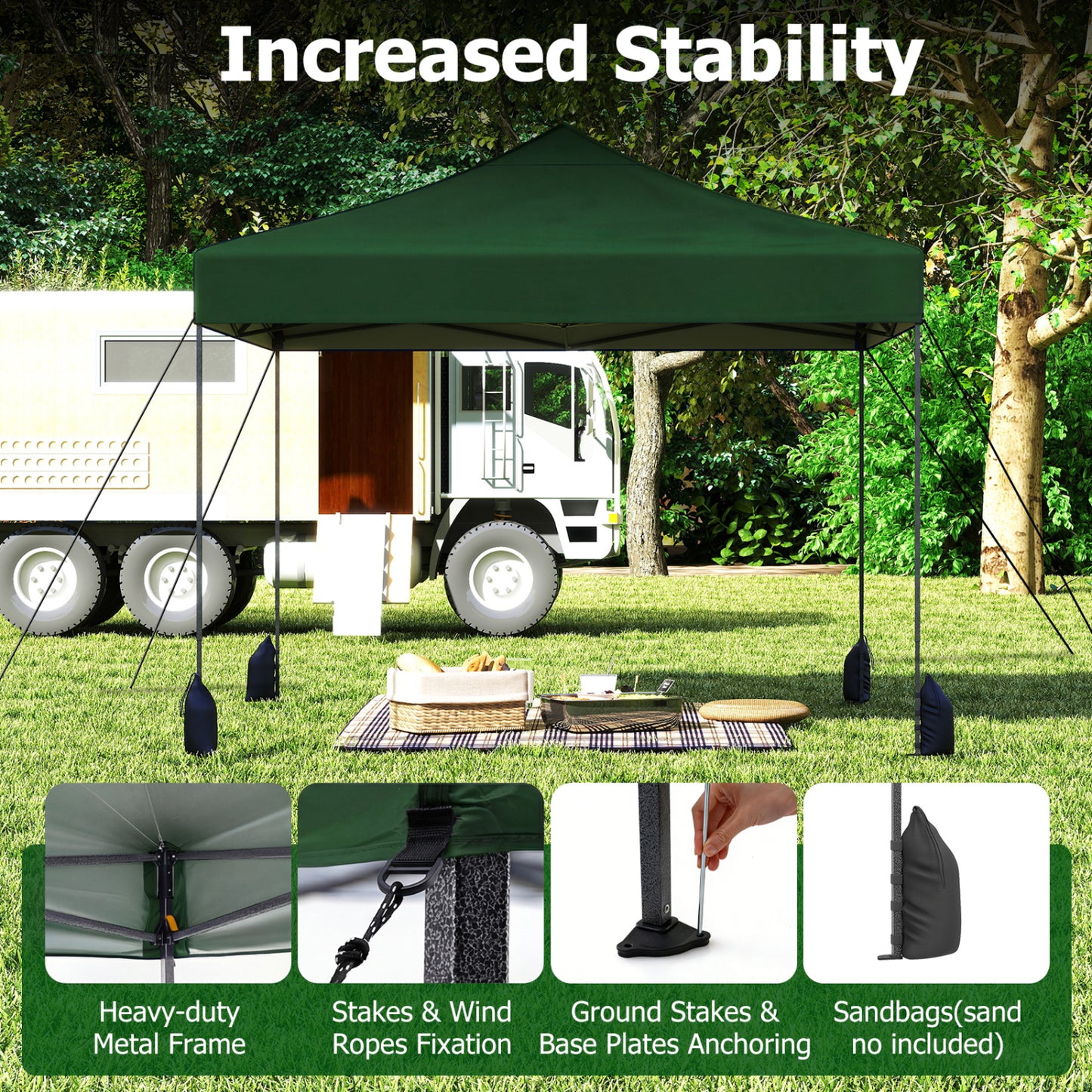 9.5 x 9.5 Feet Pop Up Canopy Tent, Adjustable Height, Green Canopies at Gallery Canada