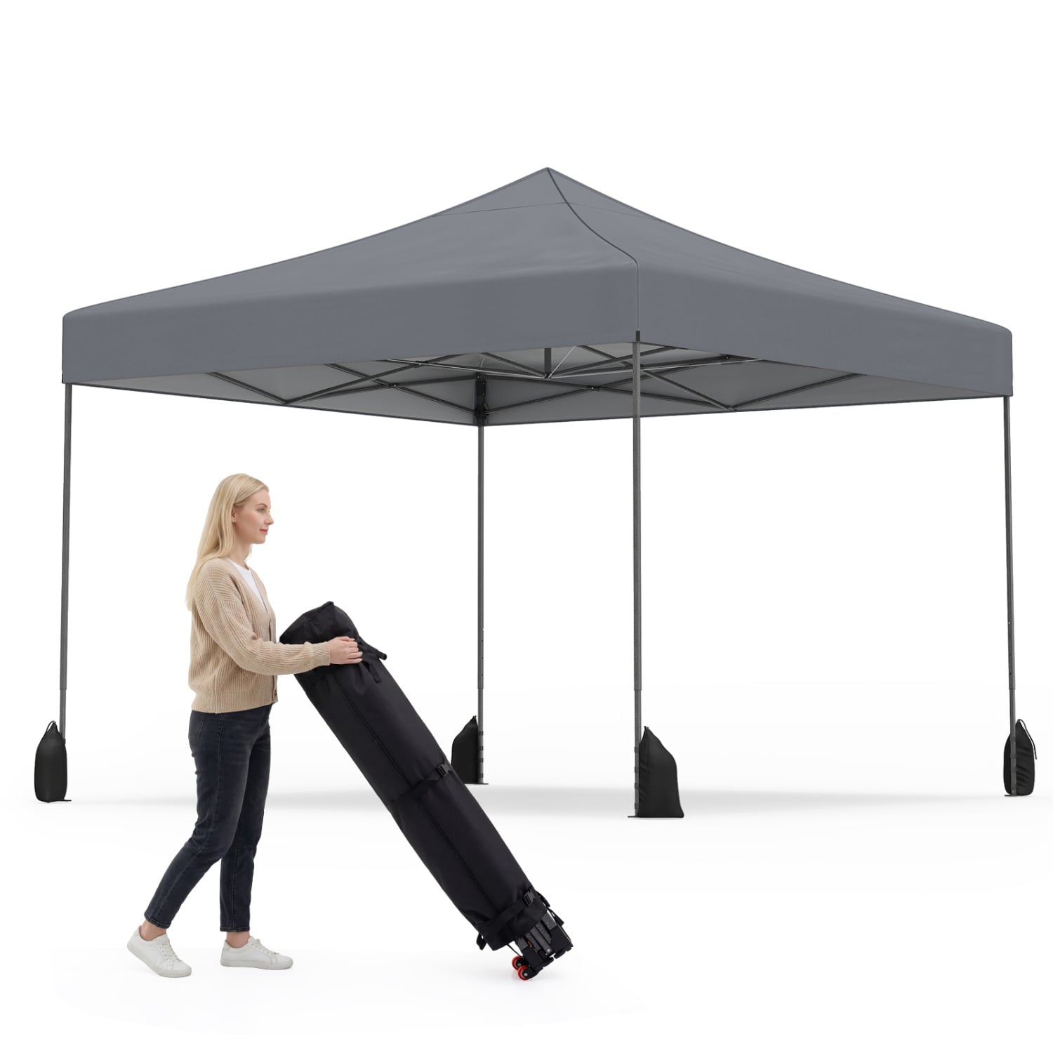 9.5 x 9.5 Feet Pop Up Canopy Tent, Adjustable Height, Gray Canopies at Gallery Canada