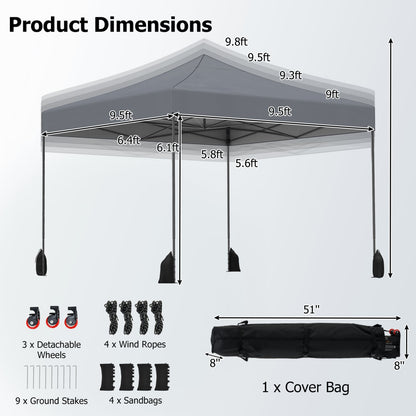 9.5 x 9.5 Feet Pop Up Canopy Tent, Adjustable Height, Gray Canopies at Gallery Canada