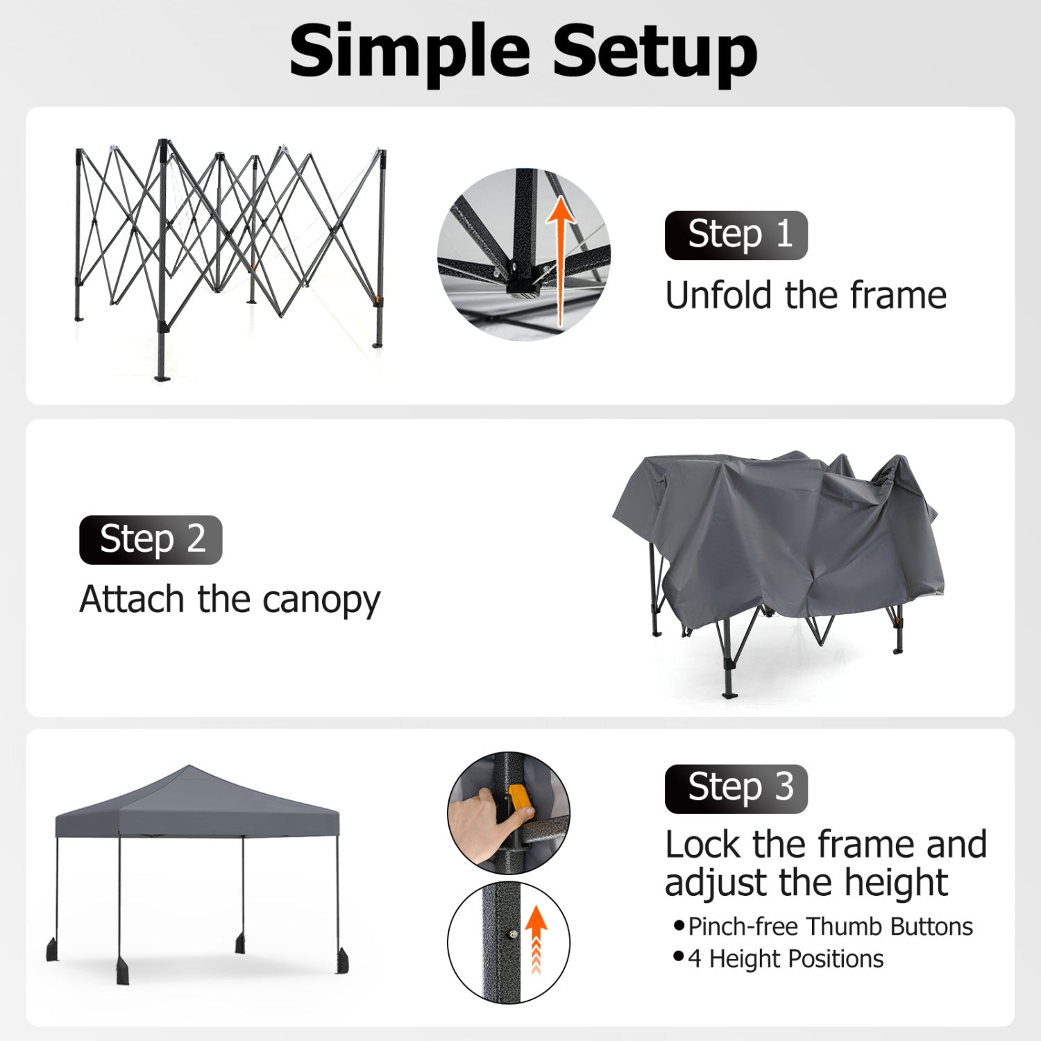 9.5 x 9.5 Feet Pop Up Canopy Tent, Adjustable Height, Gray Canopies at Gallery Canada