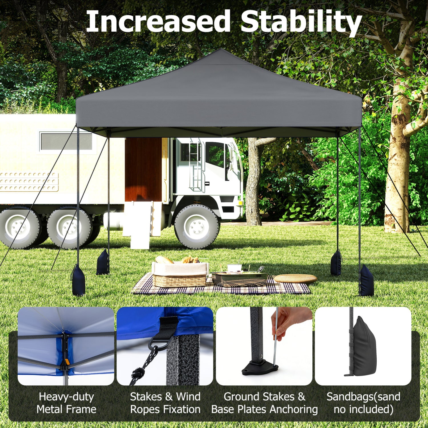 9.5 x 9.5 Feet Pop Up Canopy Tent, Adjustable Height, Gray Canopies at Gallery Canada
