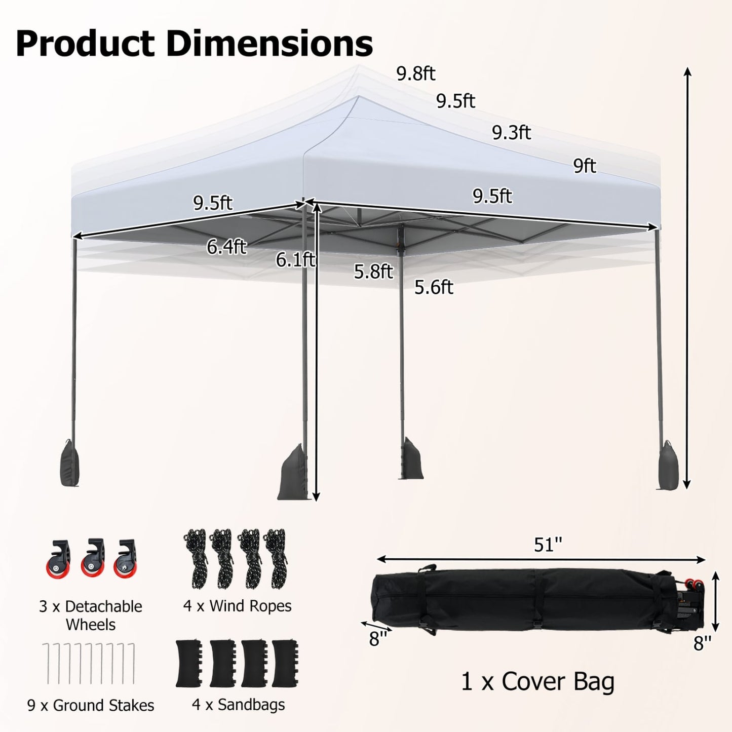 9.5 x 9.5 Feet Pop Up Canopy Tent, Adjustable Height, White Canopies at Gallery Canada