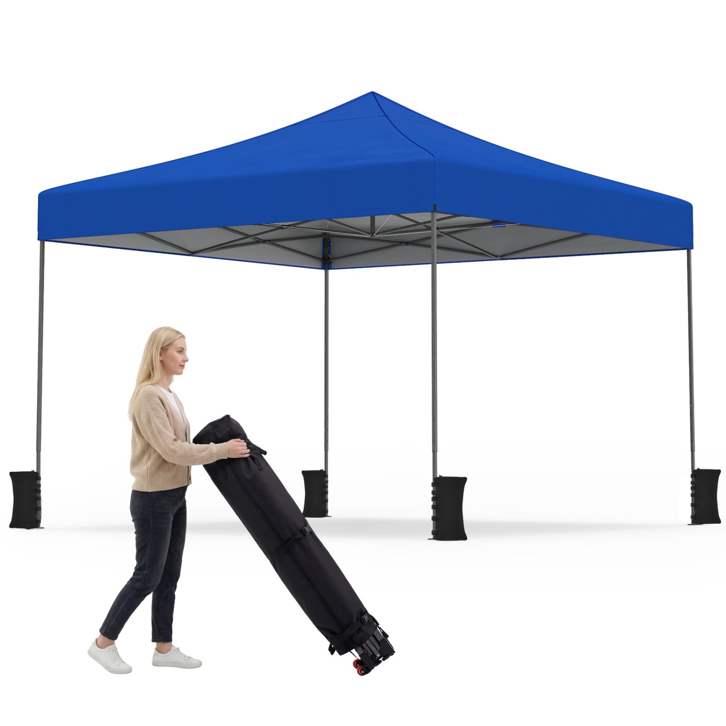 9.5 x 9.5 Feet Pop Up Canopy Tent, Adjustable Height, Blue Canopies at Gallery Canada