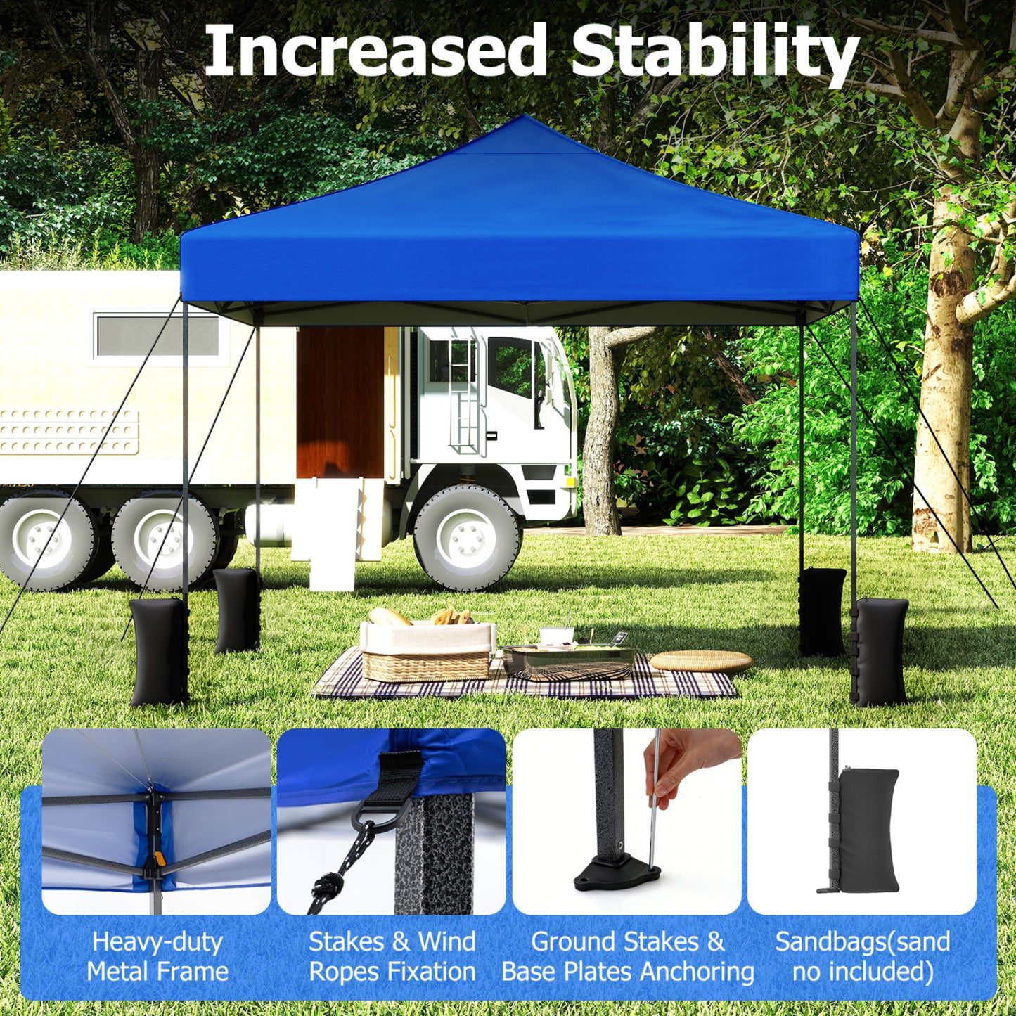 9.5 x 9.5 Feet Pop Up Canopy Tent, Adjustable Height, Blue Canopies at Gallery Canada