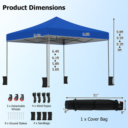 9.5 x 9.5 Feet Pop Up Canopy Tent, Adjustable Height, Blue Canopies at Gallery Canada