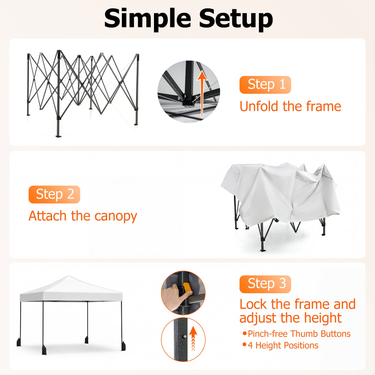 9.5 x 9.5 Feet Pop Up Canopy Tent, Adjustable Height, White Canopies at Gallery Canada