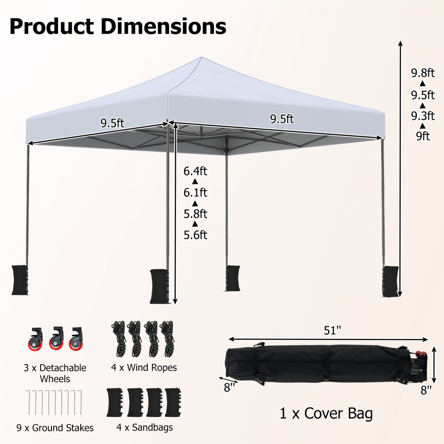 9.5 x 9.5 Feet Pop Up Canopy Tent, Adjustable Height, White Canopies at Gallery Canada