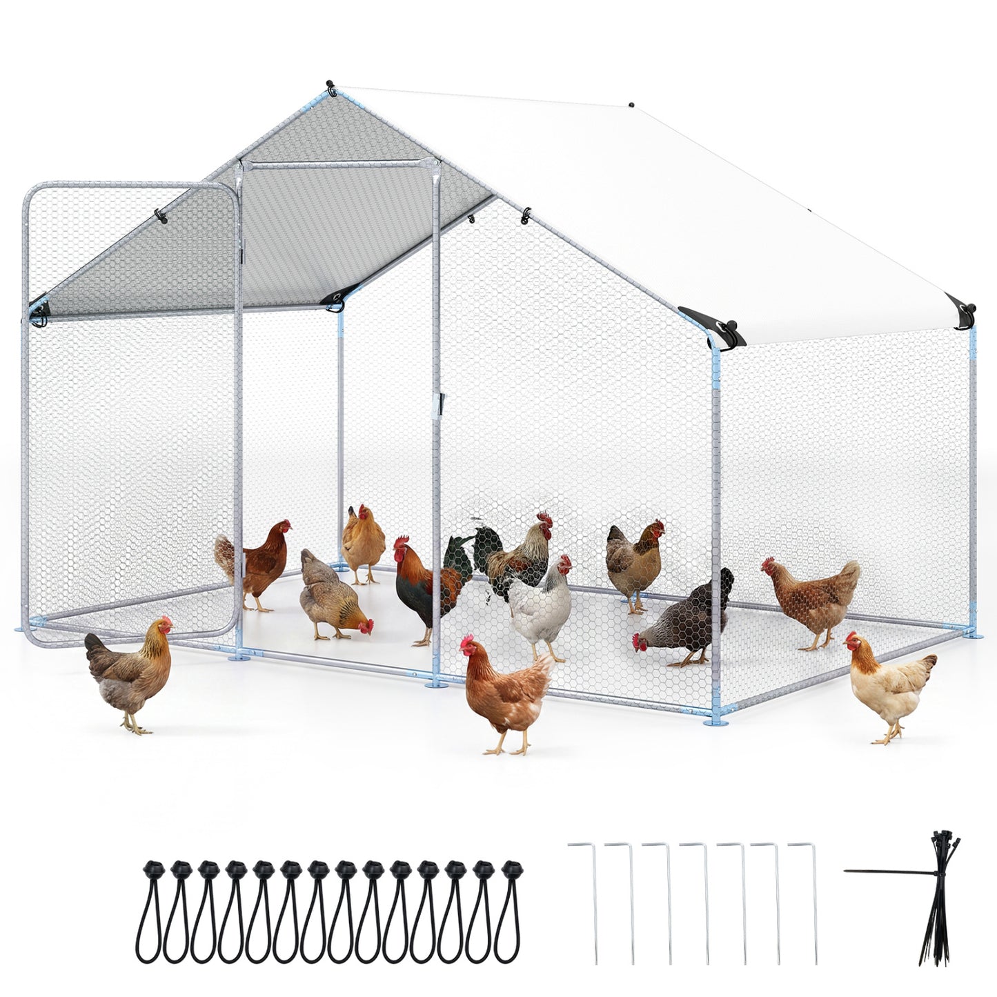 9.8 x 6.7 Feet Large Metal Chicken Coop with Waterproof Cover Chicken Coops at Gallery Canada
