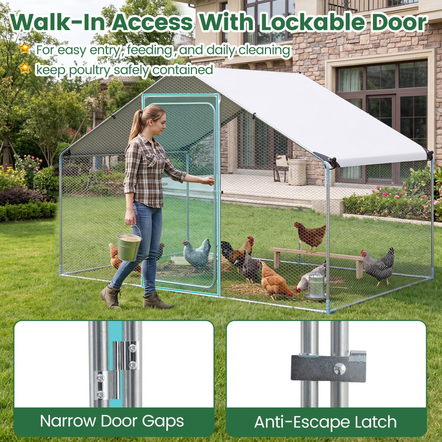 9.8 x 6.7 Feet Large Metal Chicken Coop with Waterproof Cover Chicken Coops at Gallery Canada