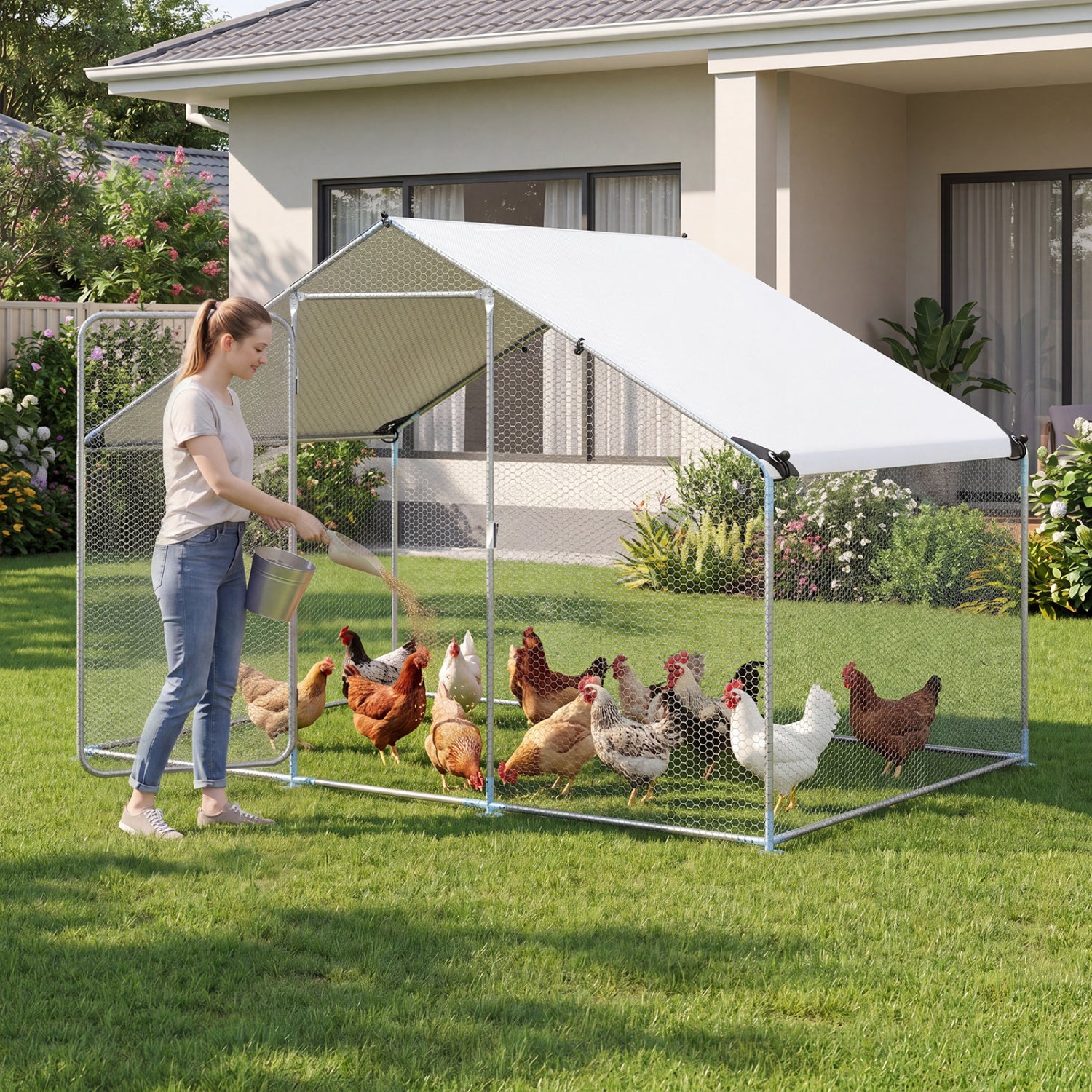 9.8 x 6.7 Feet Large Metal Chicken Coop with Waterproof Cover Chicken Coops at Gallery Canada