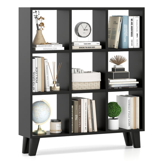 9-Cube Bookcase with 6 Removable Shelves and Raised Support Feet, Black Bookcases Black at Gallery Canada