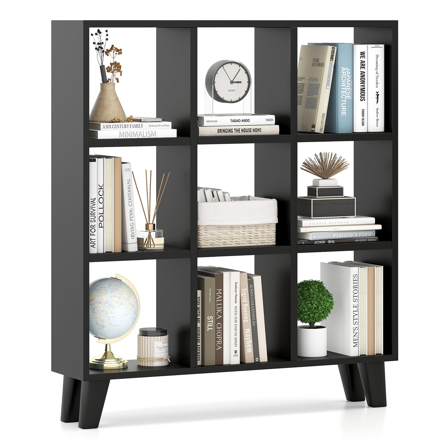 9-Cube Bookcase with 6 Removable Shelves and Raised Support Feet, Black Bookcases at Gallery Canada