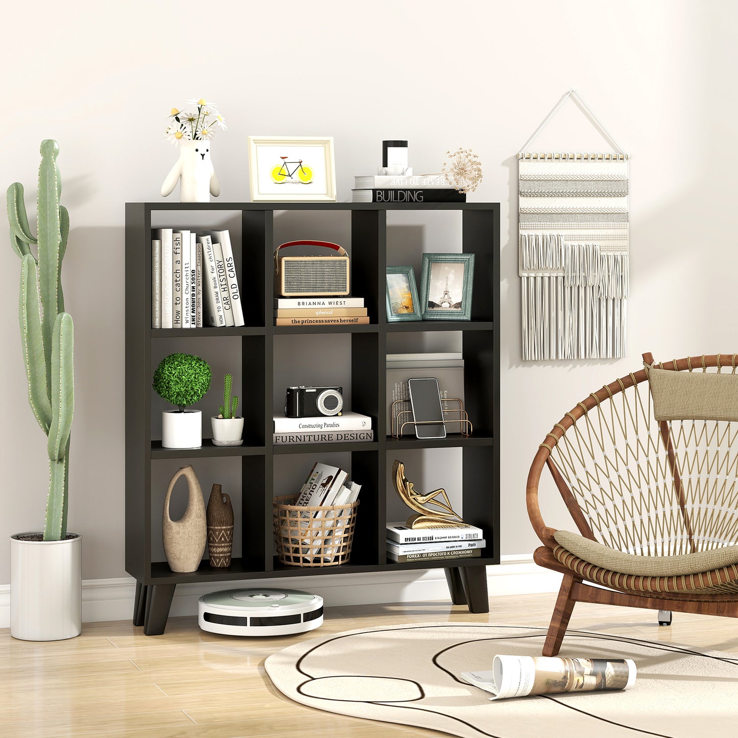 9-Cube Bookcase, 6 Removable Shelves, Black Bookcases at Gallery Canada