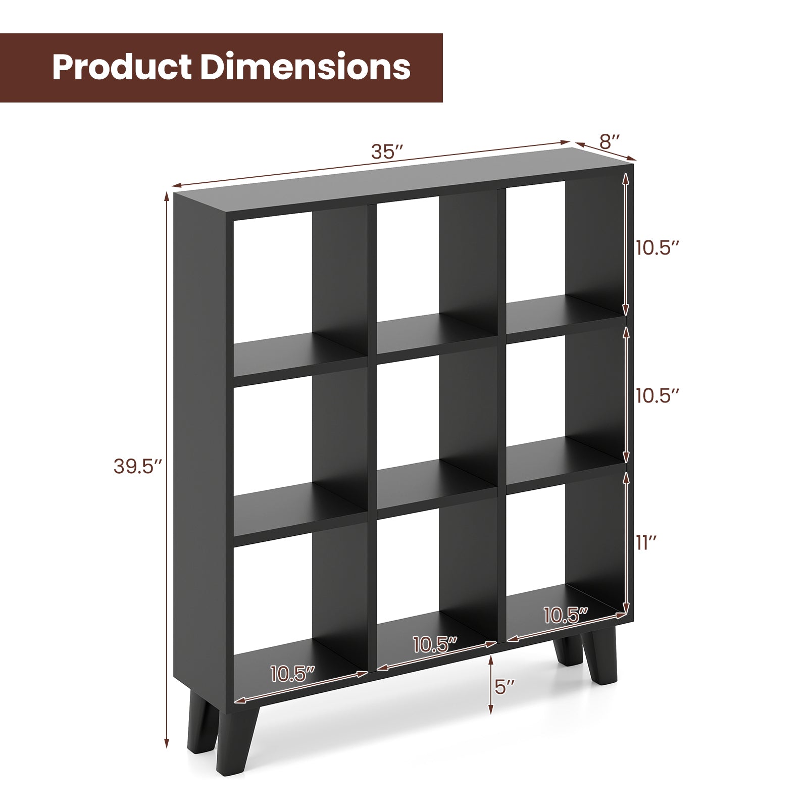 9-Cube Bookcase, 6 Removable Shelves, Black Bookcases at Gallery Canada