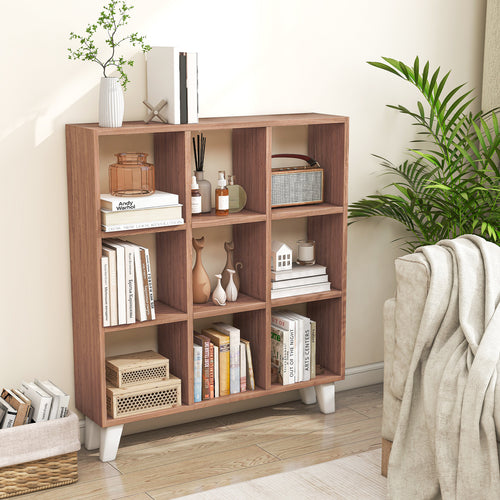 9-Cube Bookcase with 6 Removable Shelves and Raised Support Feet, Brown