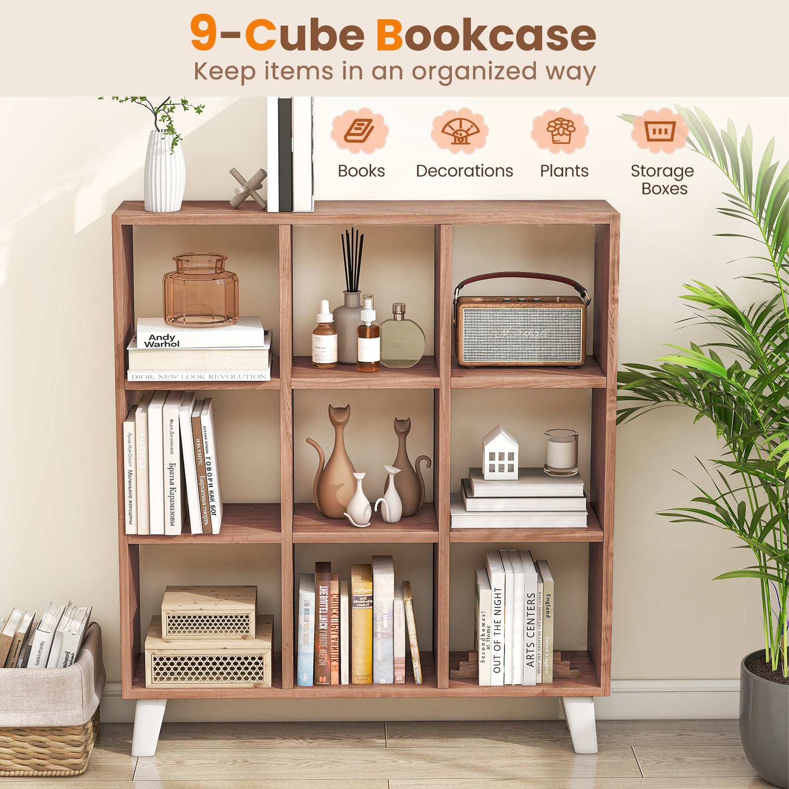 9-Cube Bookcase, 6 Removable Shelves, Brown Bookcases at Gallery Canada