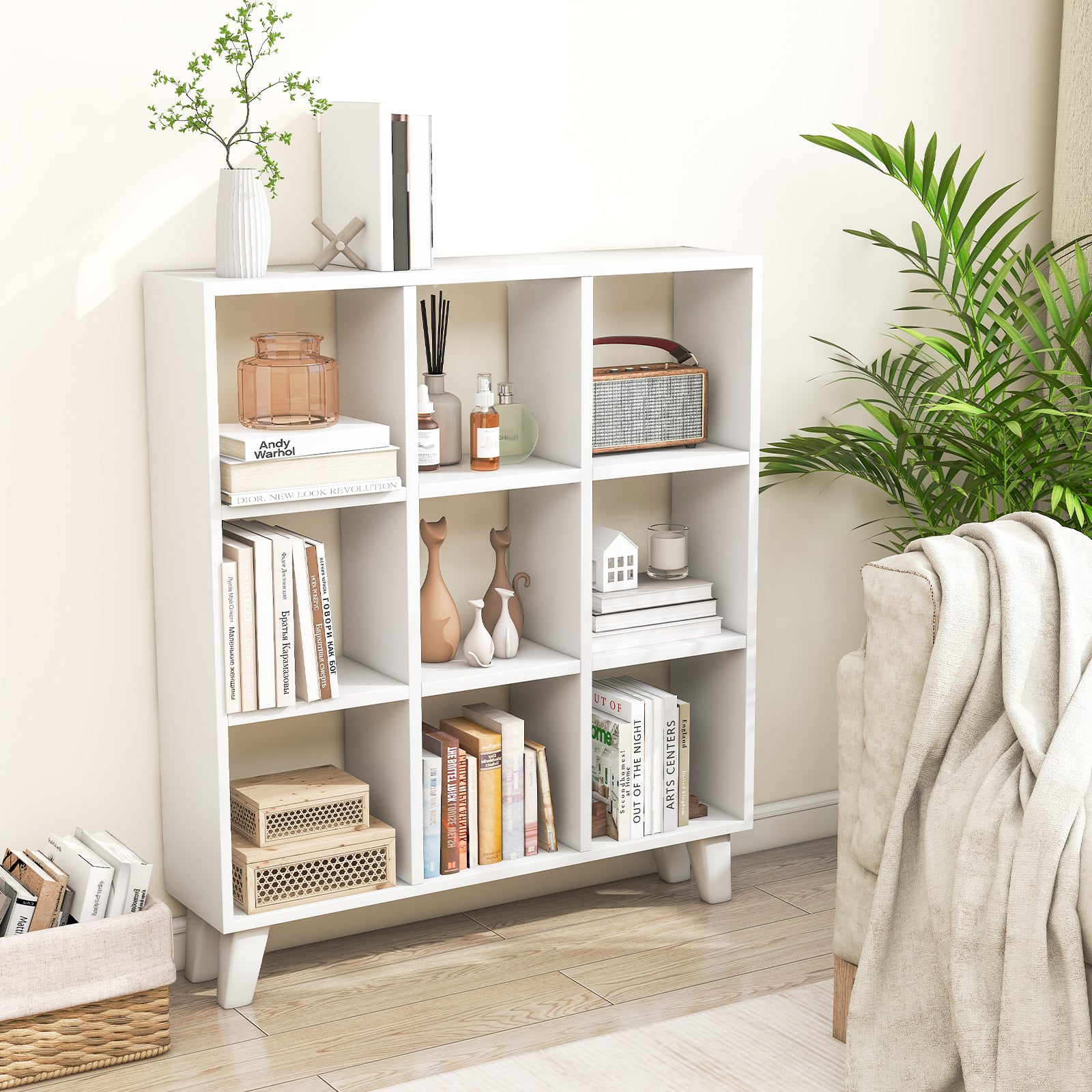 9-Cube Bookcase with 6 Removable Shelves and Raised Support Feet, White Bookcases at Gallery Canada