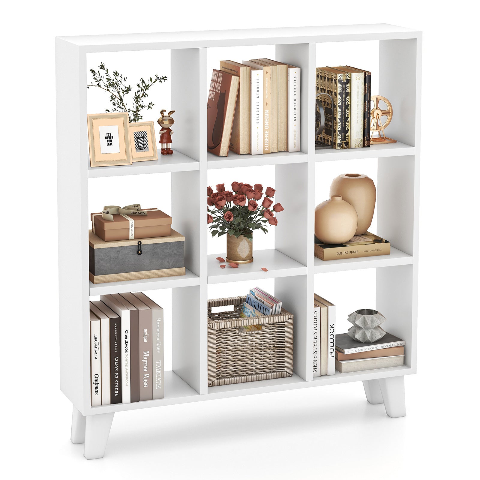 9-Cube Bookcase with 6 Removable Shelves and Raised Support Feet, White Bookcases at Gallery Canada
