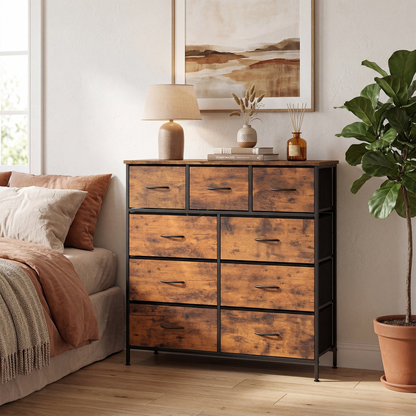 9-Drawer Fabric Dresser, Wooden Top, Rustic Brown Dressers & Chests at Gallery Canada
