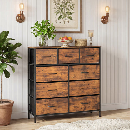 9-Drawer Fabric Dresser, Wooden Top, Rustic Brown Dressers & Chests at Gallery Canada