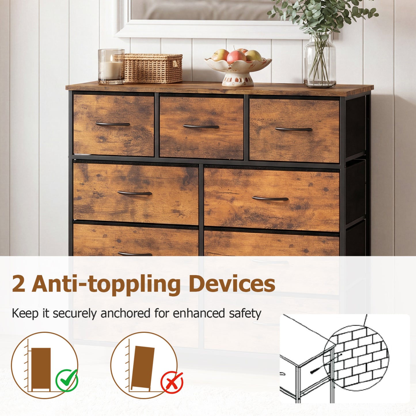 9-Drawer Fabric Dresser, Wooden Top, Rustic Brown Dressers & Chests at Gallery Canada