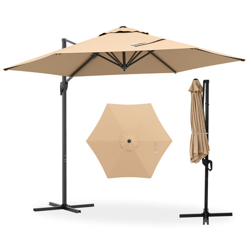 9 FT Cantilever Patio Umbrella, Vented Top, Sun-Protective Canopy, Beige