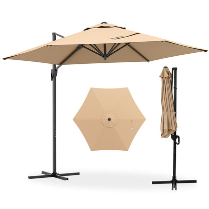 9 FT Cantilever Patio Umbrella, Vented Top, Sun-Protective Canopy, Beige Outdoor Umbrellas at Gallery Canada