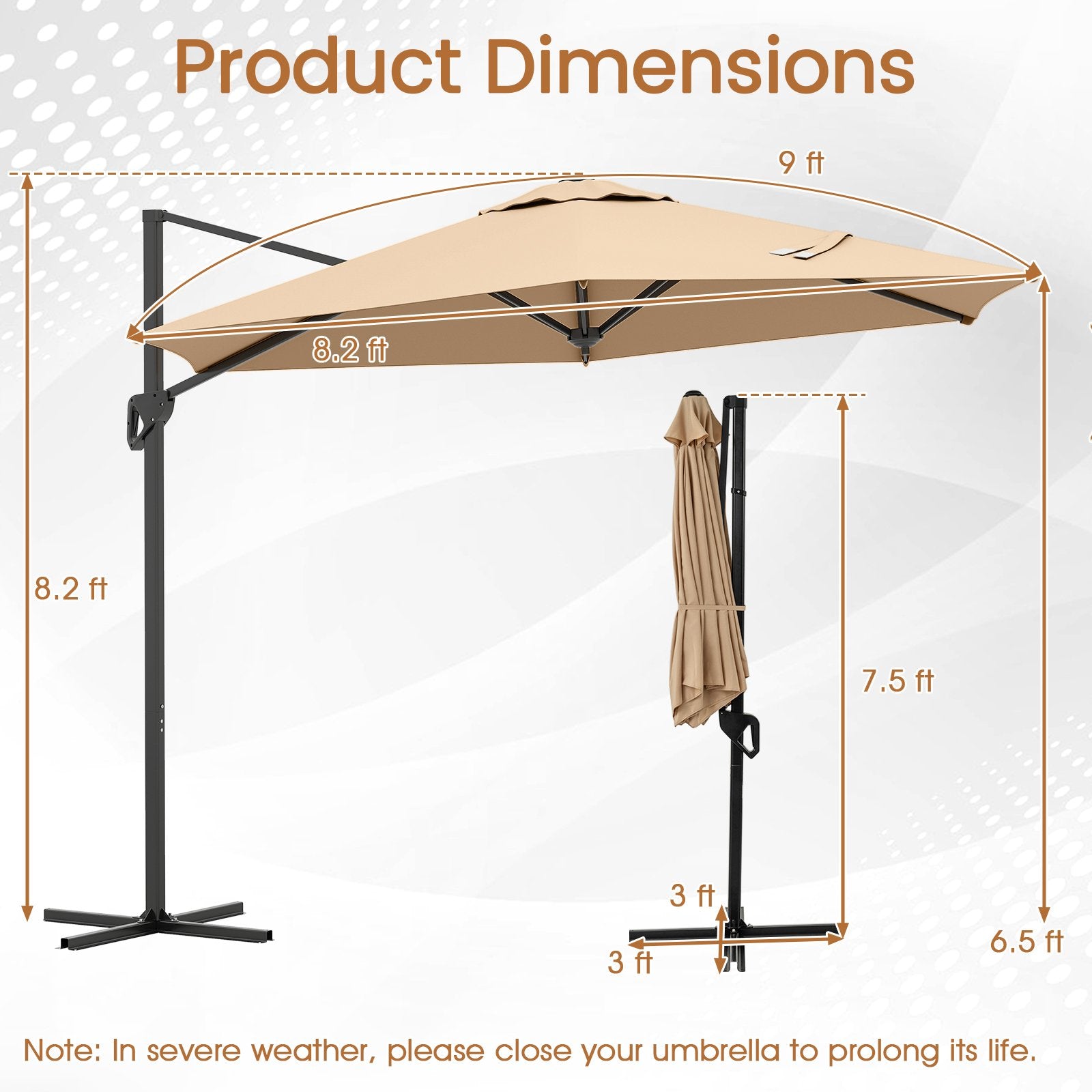 9 FT Cantilever Patio Umbrella with Vented Top and Sun-Protective Canopy, Beige Outdoor Umbrellas at Gallery Canada