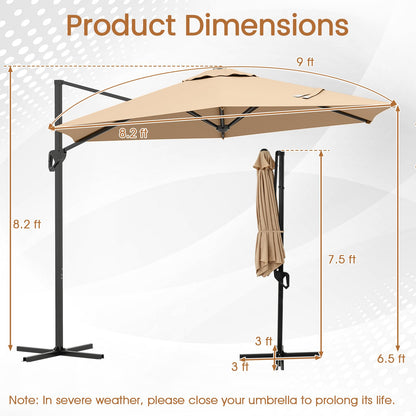 9 FT Cantilever Patio Umbrella with Vented Top and Sun-Protective Canopy, Beige Outdoor Umbrellas at Gallery Canada