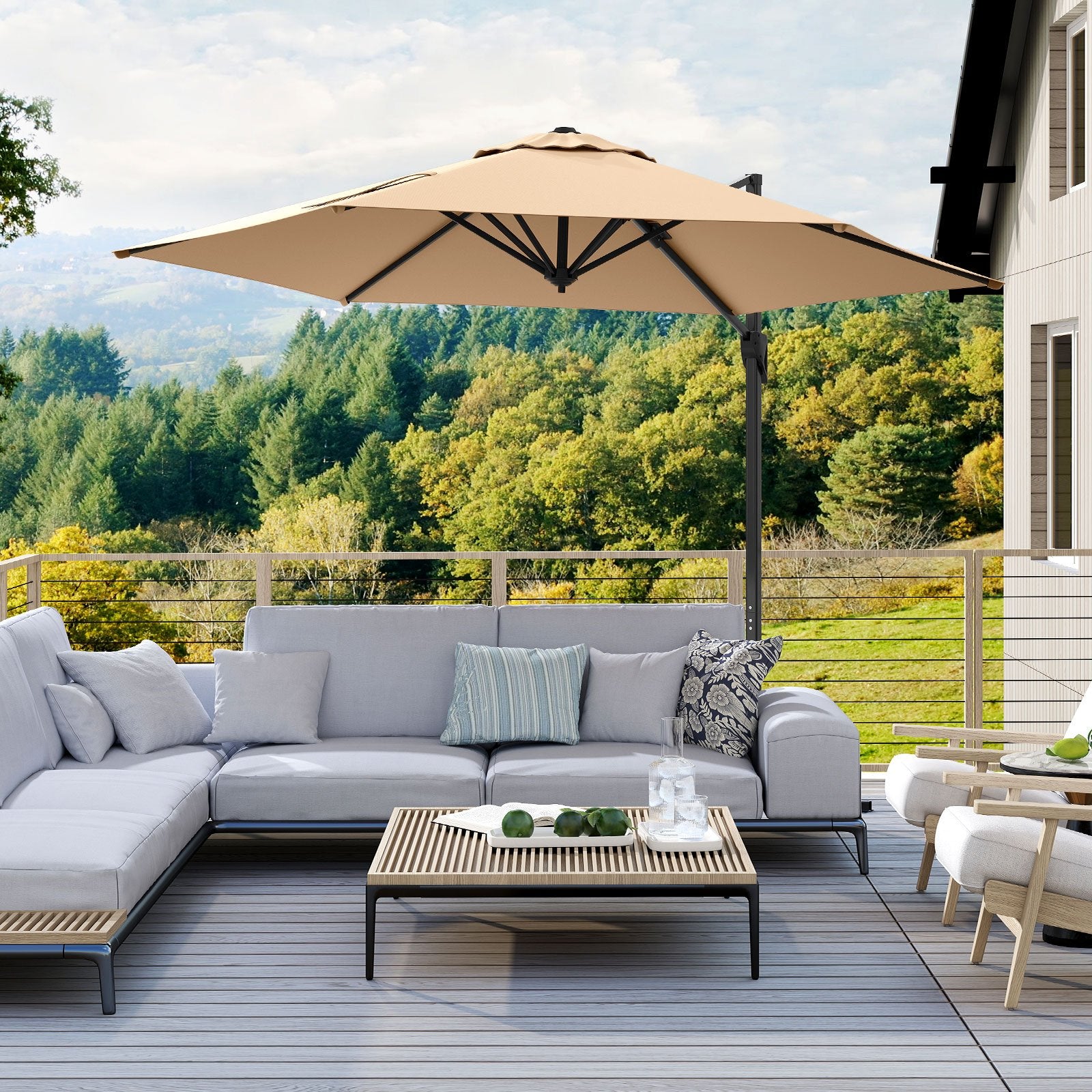 9 FT Cantilever Patio Umbrella with Vented Top and Sun-Protective Canopy, Beige Outdoor Umbrellas at Gallery Canada