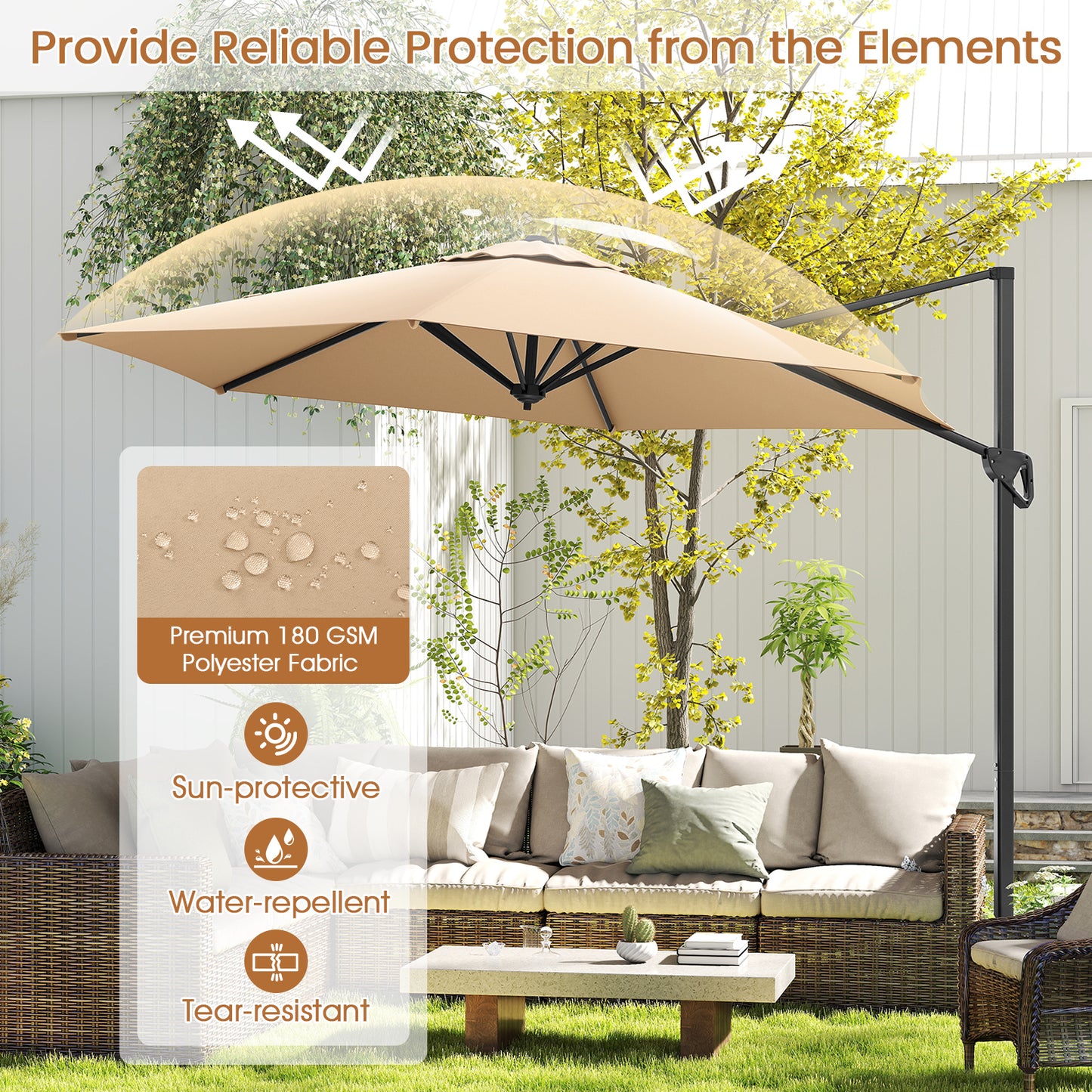 9 FT Cantilever Patio Umbrella with Vented Top and Sun-Protective Canopy, Beige Outdoor Umbrellas at Gallery Canada