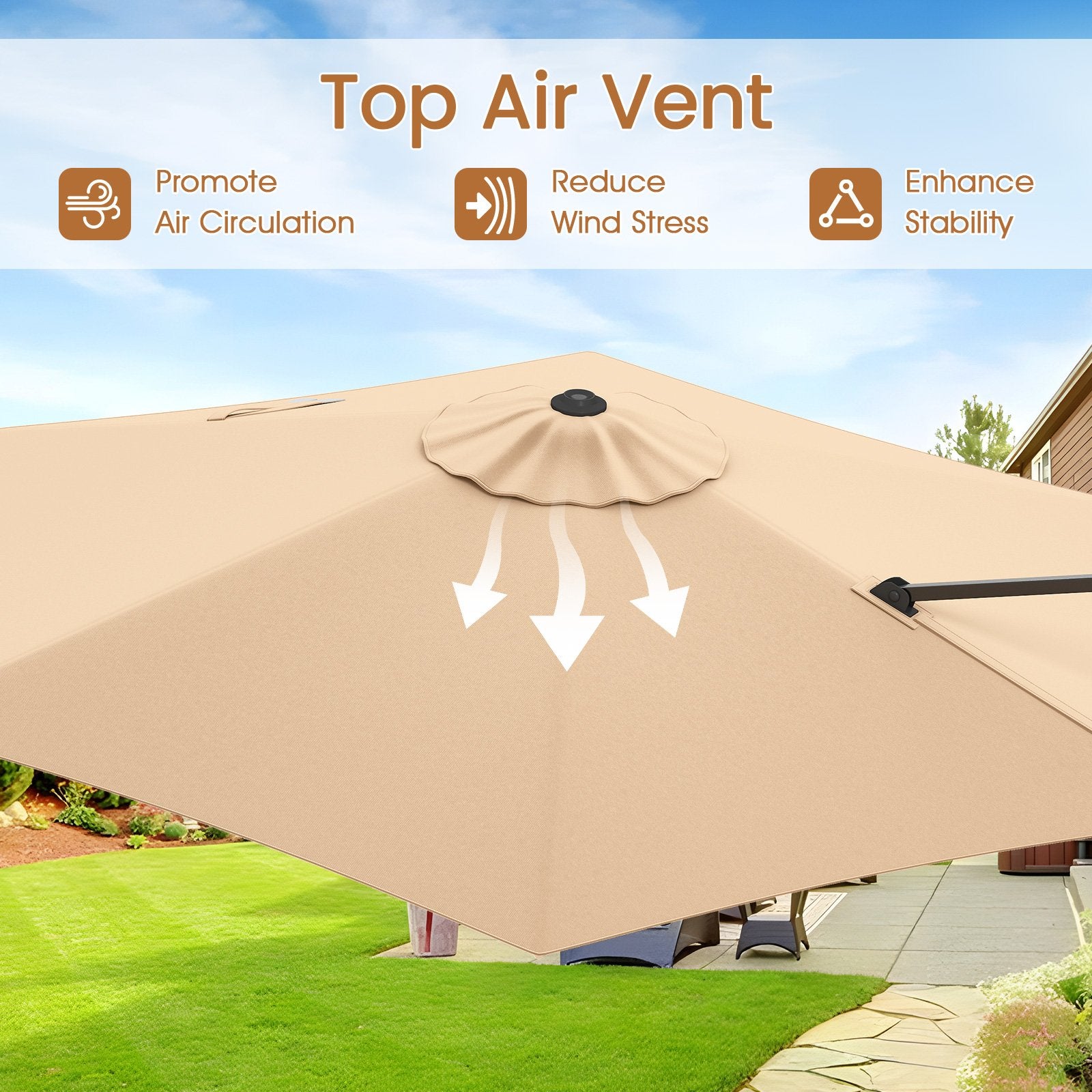 9 FT Cantilever Patio Umbrella with Vented Top and Sun-Protective Canopy, Beige Outdoor Umbrellas at Gallery Canada