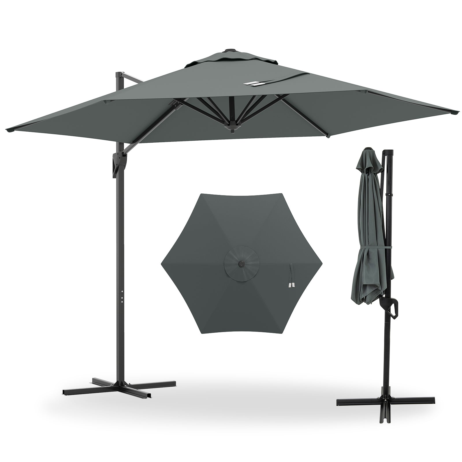9 FT Cantilever Patio Umbrella, Vented Top, Sun-Protective Canopy, Gray Outdoor Umbrellas Gray at Gallery Canada