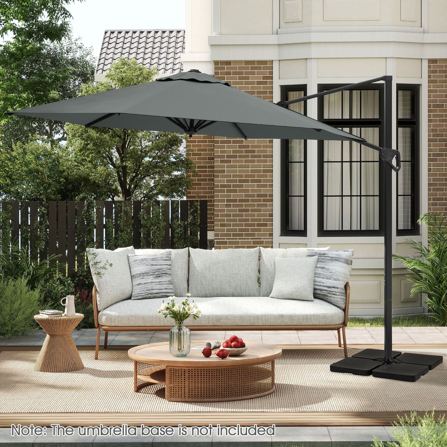 9 FT Cantilever Patio Umbrella with Vented Top and Sun-Protective Canopy, Gray Outdoor Umbrellas at Gallery Canada